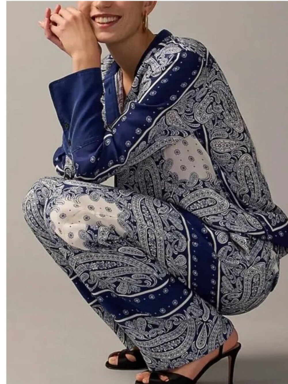 J.Crew COLLECTION Blue & White Silky Essential Pants in Bandana Scarf Print NWT